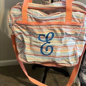 Thirty-One Multicolor Striped Travel Bag with Blue Accent